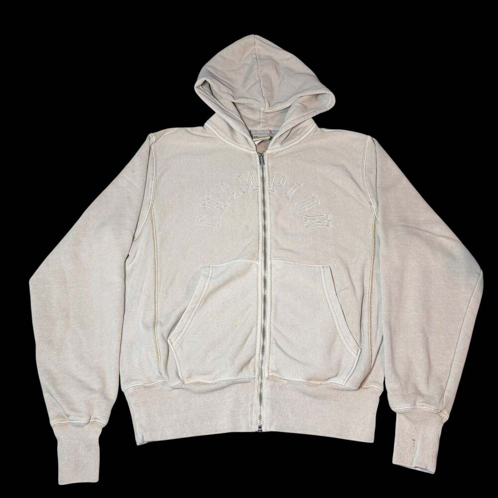 Champion Rochester NY Cream Full Zip Hoodie Size S Embroidered Arch Logo